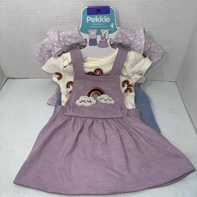 Baby's Pekkle Overall & Shorts 4 pieces Set Purple (Clouds) Size 3M NWT  - Image 1 of 3