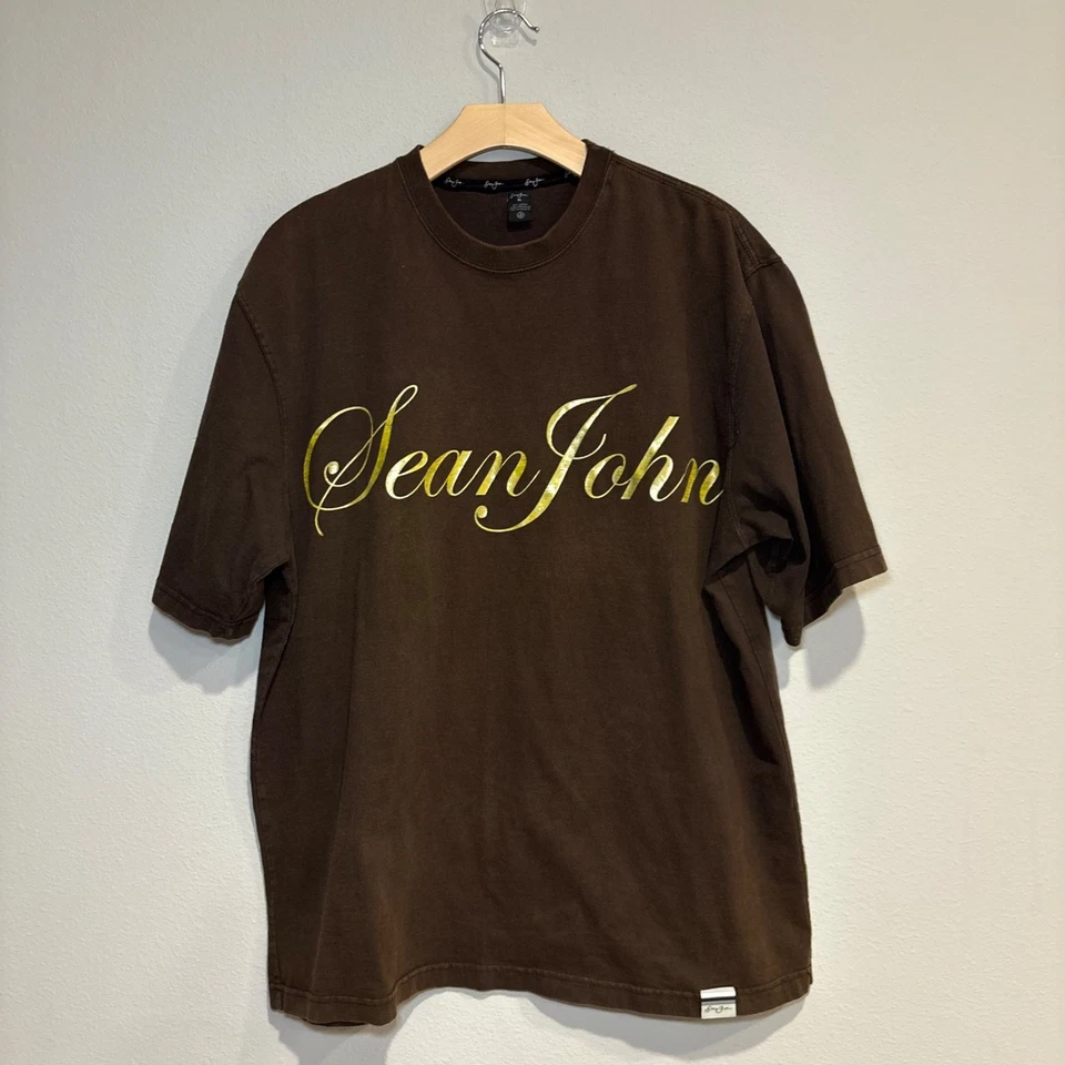 Y2K Sean John Spelled Out Mocha Colored T Shirt Rap Hip Hop 2000’s Size XL - Image 1 of 4