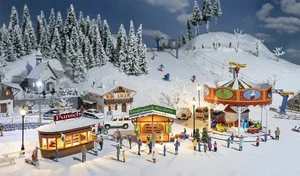 Faller HO 1/87 CHRISTMAS MARKET SET w/ 2 Stalls, Carousel, Icicles, Snow Powder - Picture 1 of 5