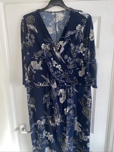 Ladies Navy Blue, V Neck, Knee Length Dress Size 24 By Joanna Hope - Picture 1 of 11