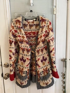 RARE Anthropologie Sweater Sleeping on Snow Neo Fairisle Cardigan Oversize Sz XS - Picture 1 of 7