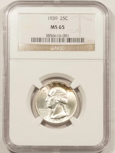1939 WASHINGTON QUARTER - NGC MS-65, LOOKS 67! PREMIUM QUALITY+! - Picture 1 of 3
