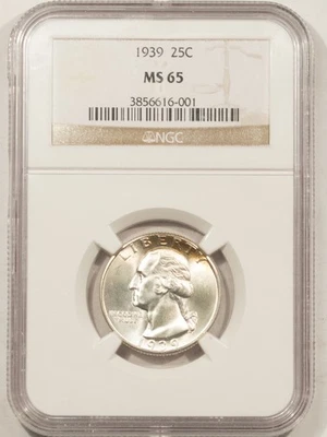 1939 WASHINGTON QUARTER - NGC MS-65, LOOKS 67! PREMIUM QUALITY+! - Image 1 of 3