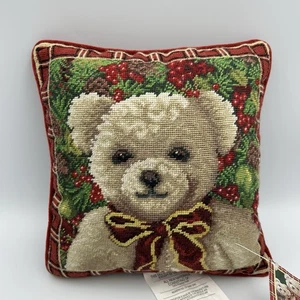 Almohada decorativa navideña muy beary de lana punta de aguja de colección 10x10 nueva con etiquetas peluche - Imagen 1 de 7