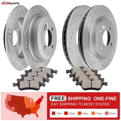 ROTORES DE FREIOS DIANTEIROS E TRASEIROS + PASTILHAS DE CERÂMICA PARA 2002 2003 2004 2005 MINI COOPER EUA - Imagem 1 de 4