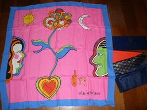 NEU geöffnet Niki De Saint Phalle wunderschönes Seidentuch Sonne Mond lebendig selten 34x34 - Bild 1 von 5