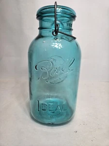Vintage Kugel blau Glas halbe Gallone Jahrhundert Glas Mason Draht Deckel Krug Flasche - Bild 1 von 7
