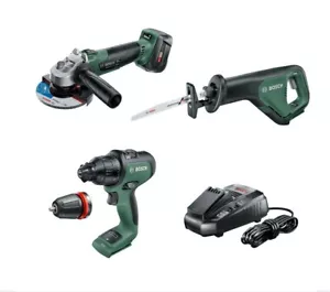 Bosch 18 V 3Pc Cordless Kit: Hammer Drill, Angle Grinder, Recip Saw 4Ah Battery - Picture 1 of 4