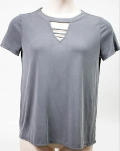 Jennifer Lopez Ladies Gray Blouse Sheer Cut Out Bodice Short Sleeve Size Small - Picture 1 of 4