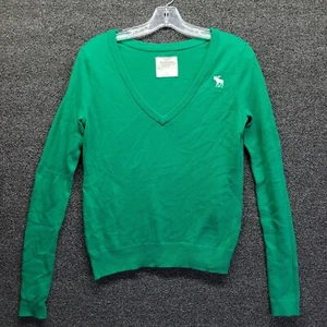 A+F Abercrombie And Fitch Women's V-Neck Green Long Sleeve Sweater Top Sz XS - Picture 1 of 8
