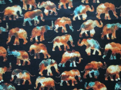 ELEPHANT BALI ELEPHANTS CARAVAN BLACK TEAL BLUE COTTON FABRIC FQ  - Image 1 of 4