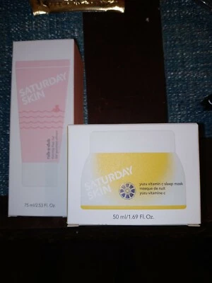 SATURDAY SKIN x 2 yuzu vitamin c sleep mask & rub a dub peel gel NIB full size  - Image 1 of 4