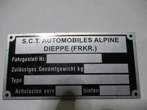 Typenschild Renault Alpine A110 108 110 310 610 Schild ID-plate s65 - Picture 1 of 1