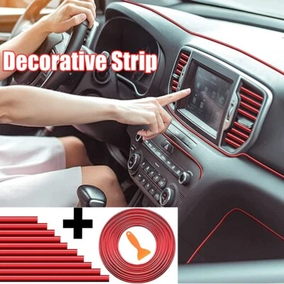 Car Interior AC Decor Edge Gap Door Dashboard Panel Trim Molding Strip Red Set - Image 1 of 4