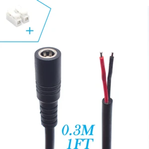 New Female Power Pigtail DC 5.5mm x 2.1mm 7A 18AWG 2-Pin Bare Wire 0.3M/1FT Lot - Picture 1 of 10