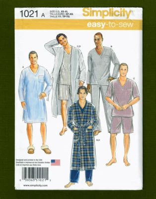 Easy Men's Pajamas Nightshirt Robe Sewing Pattern (Sizes XS-XL) Simplicity 1021 - Image 1 of 4