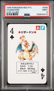 1996 POKEMON RED POKER CARD #006 CHARIZARD PSA 9 MINT 4 OF CLUBS - Picture 1 of 2