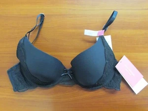 041X01 Isaac Mizrahi 15662 Perfect Coverage Lace Trim Push-Up Bra 34C Black - Picture 1 of 2