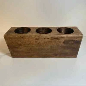 Rustic 3 Hole Wooden Sugar Mold Candle Vase Holder - Picture 1 of 11