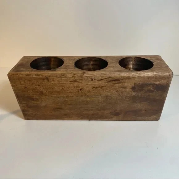 Rustic 3 Hole Wooden Sugar Mold Candle Vase Holder - Image 1 of 4