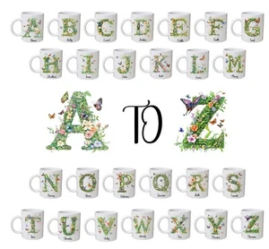 Personalisierte Damen Tasse Initialen | mit Namen | Blumen/Schmetterling Buchstaben | Geschenk - Bild 1 von 28