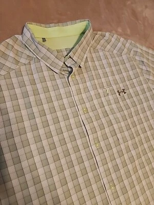 Under Armour mens fitted lightweight button shirt XXL Green Check pocket 2xl - Image 1 of 4