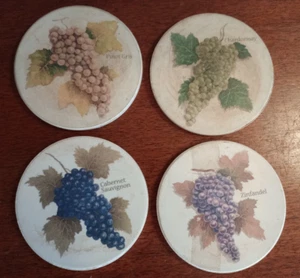 Posavasos de arenisca natural y corcho ~ Juego de 4 ~ Uvas ~ Vinos - Imagen 1 de 3