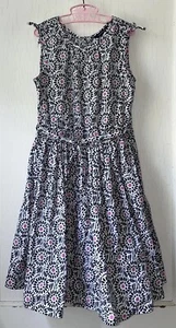Lands' End Girl’s Navy White Pink Cotton Floral Dress Sz 10 - Picture 1 of 8