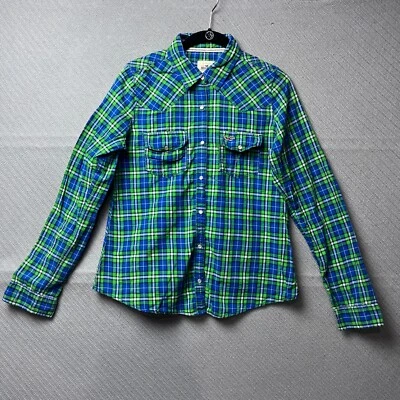 Hollister Shirt Womens Large Green Pearl Snap Plaid Preppy Bright Button up Y2K - Image 1 of 4