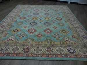 Turquosie Soft Wool Hand Knotted Afghan Peshawar Heris Design Rug 8x10 - Picture 1 of 21