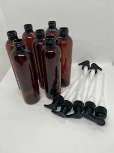 8 oz Empty Plastic Lotion Bottle with Black Sealable Dispenser Pump (7 Pack) - Picture 1 of 2