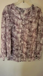 J. Jill Blouse Sheer L Purple Ivory V Neck Silk Cotton L Sleeve Beachy Festival - Picture 1 of 24