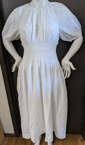 J. Crew White Smocked-Waist Midi Dress in Eyelet Lined Size Medium NWT - Picture 1 of 13