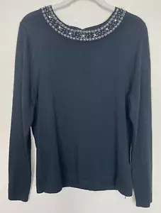 Croft & Barrow Gr. M Perlen Bluse schwarz Langarm Pullover Rundhals Stretch - Bild 1 von 10