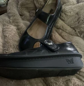 Algeria Paloma Mary Jane Leather Black Wedge Shoes EU-39 Women's Size 8.5 Clogs - Picture 1 of 7