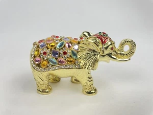 VTG Mini Rhinestones Elephant Trinket Jewelry Box Colour Metal Box Ornament New - Picture 1 of 10