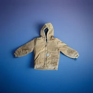 Carhartt Jacket Boys Youth Size S 7/8 Insulated Tan Quilted Lining Hooded Coat - Picture 1 of 15