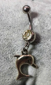 PIERCING OMBELICO DELFINO DOLPHIN NAVEL BELLY BARS 316L SURGICAL STEEL 1,6 MM - Picture 1 of 1