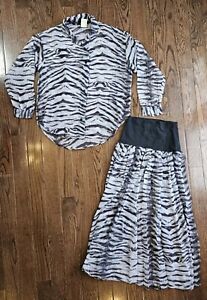 Contempo Casuals Vtg 90s Sheer Button Up Blouse And Skirt Set Sz M, White Tiger 
