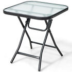 18” Foldable Square Patio Glass Side Table Outdoor Portable Small End Table