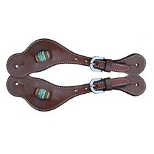 Western Dark Brown Leather Set of Spur Straps with Rawhide Braided Knot