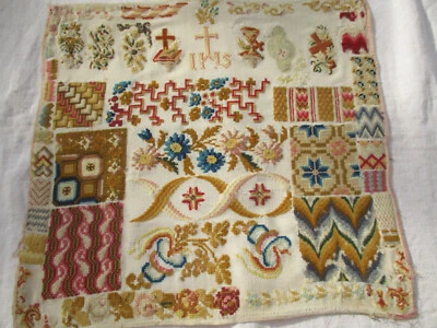 "Sample" de points de broderie sur toile à fils comptés pour tapisserie ancien  - Photo 1/4