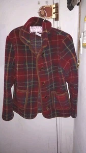 Chaqueta polar Orvis para mujer M roja a cuadros madera botón Sherpa - Imagen 1 de 4