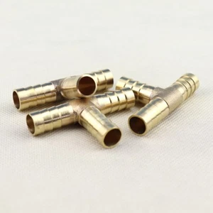 3Pc Tee3 Way 3/8"10mm Brass Hose Barb Fitting Pipe Tubing Splicer Fuel Water Gas - Picture 1 of 6