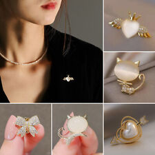 Women's Crystal Heart Cat Small Brooch Pin Corsage Collar Brooch Women Jewellery