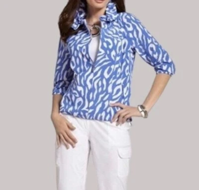 Chaqueta Chicos Zenergy Mujer 2 Grande Azul Blanco Cebra Selva Estampado Costero Foto 1 de 4