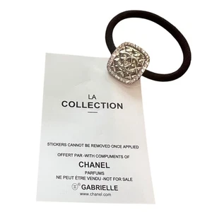 Chanel Hair Tie w/Crystals Silver Quilted Logo Brand New - Picture 1 of 2