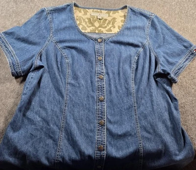Tommy Hilfiger Dress Womens 18 Blue Denim Button Front Short Sleeve A-Line Midi - Image 1 of 4