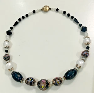 Collana perle vetro torta matrimonio Murano vintage 18" tono oro bianco nero anni 50 - Foto 1 di 12