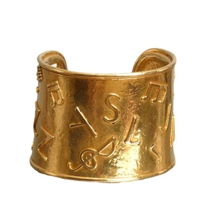 YVES SAINT LAURENT- Gold Etched Metal "Jazz" Cuff - Picture 1 of 4
